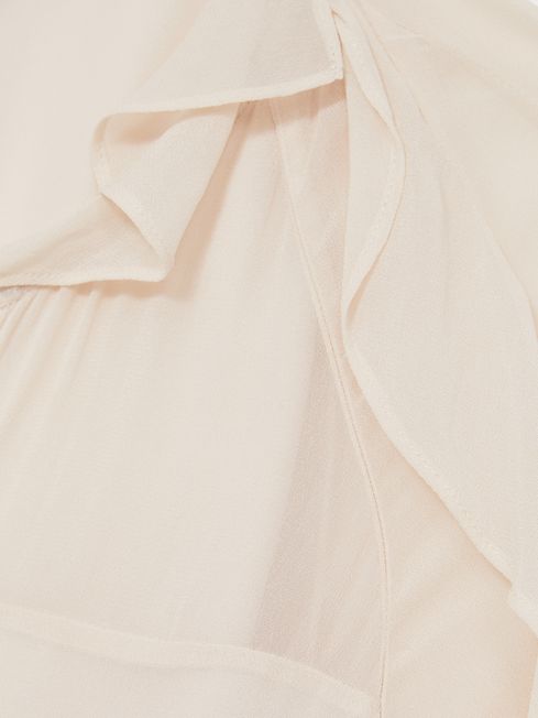 Reiss Pale Pink Zaria Ruffle Trim Tie Neck Top
