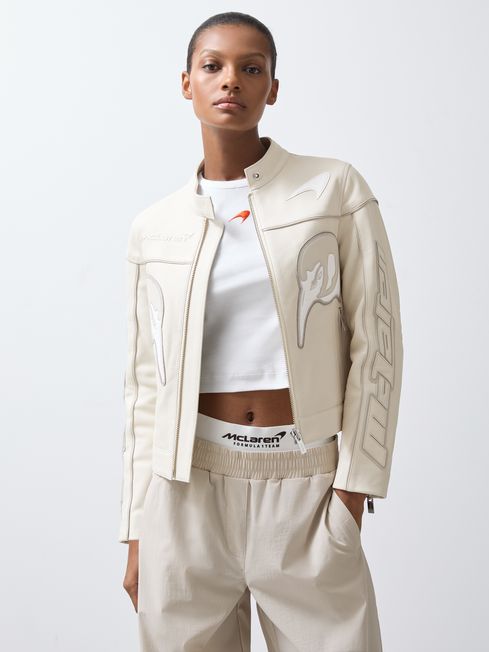 Reiss Off White Champion McLaren F1 Team Leather Biker Jacket