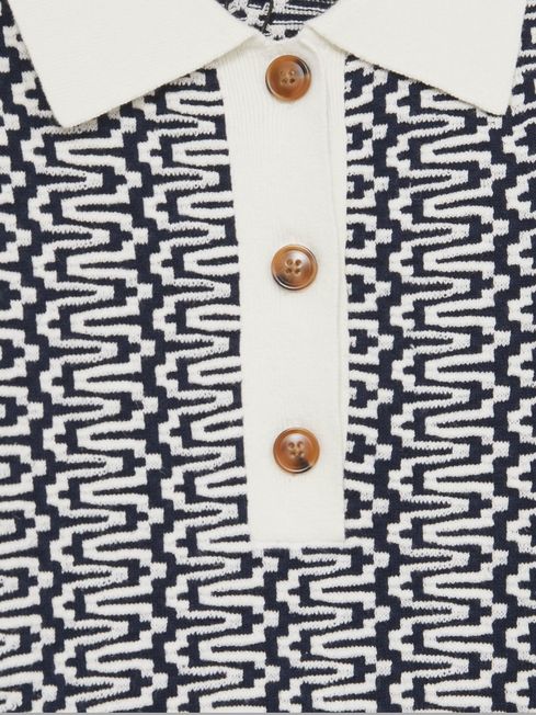 Reiss Blue/Ivory Jem Zig-Zag Knit Polo Shirt
