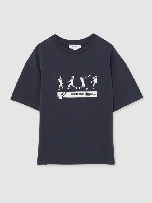 Reiss Petrol Blue Kolby 13-14 yrs Cotton Varsity-Print Oversized T-Shirt