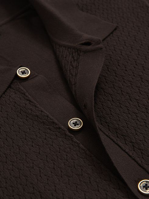 Reiss Chocolate Brown Thames Textured Knit Button-Through Shirt