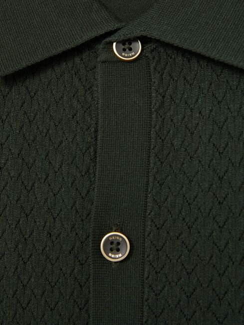 Reiss Dark Green Thames Textured Knit Button-Through Shirt