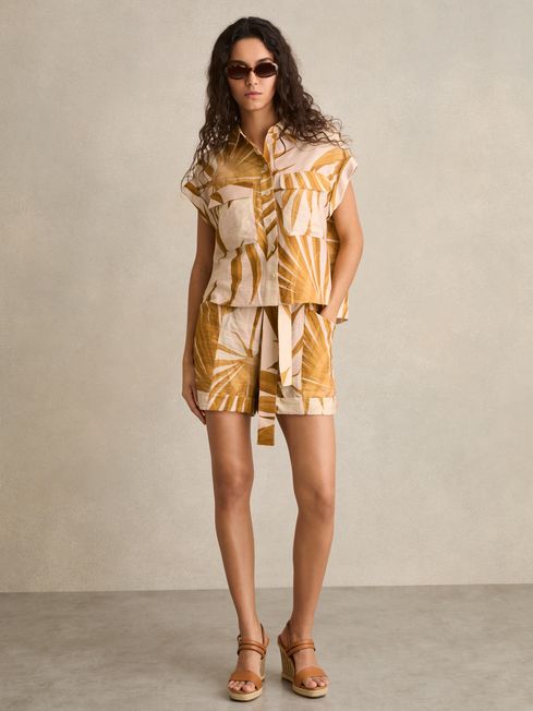 Reiss Neutral Hannah Palm Print Shirt