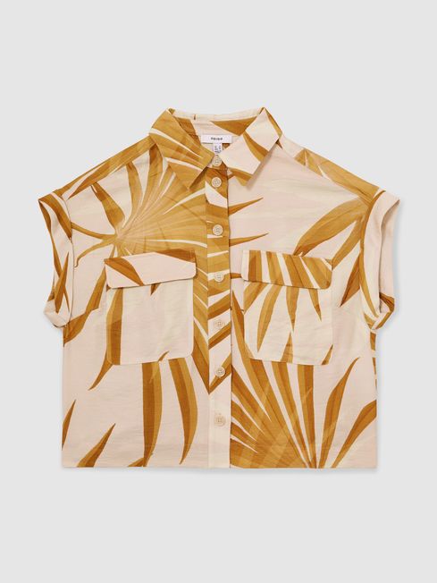 Reiss Neutral Hannah Palm Print Shirt