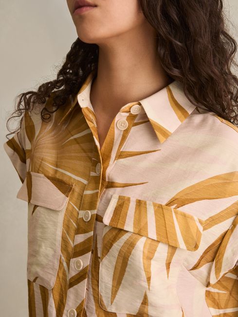 Reiss Neutral Hannah Palm Print Shirt