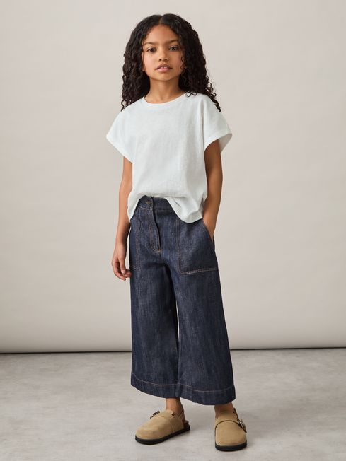 Reiss Indigo Ashby Cotton-Linen Wide Leg Trousers