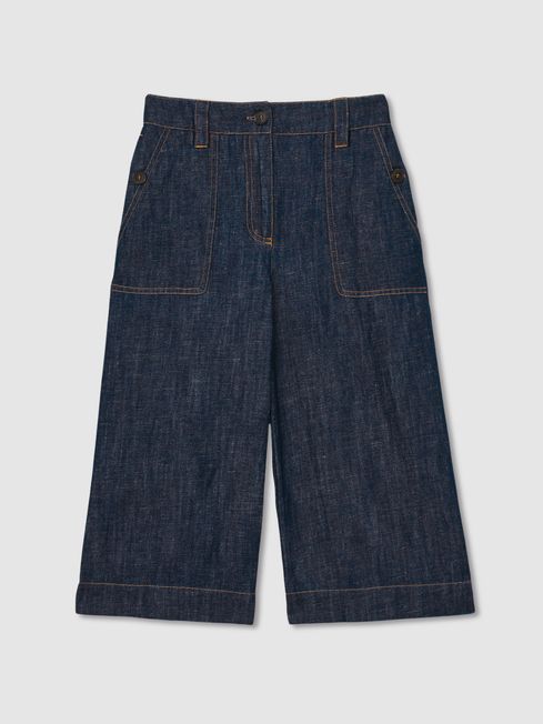 Reiss Indigo Ashby Cotton-Linen Wide Leg Trousers