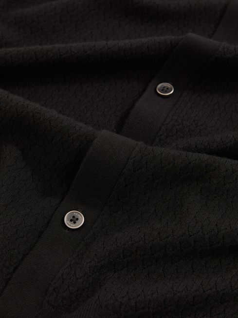 Reiss Black Thames Textured Knit Button-Through Shirt