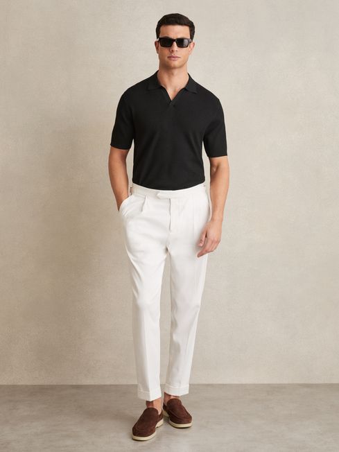 Reiss Black Tyne Open Collar Knit Polo Shirt