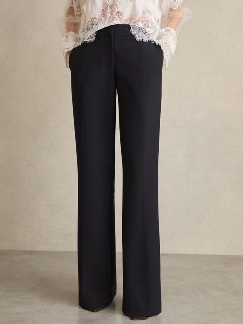 Reiss Navy Athena Petite Flared Tailored Trousers
