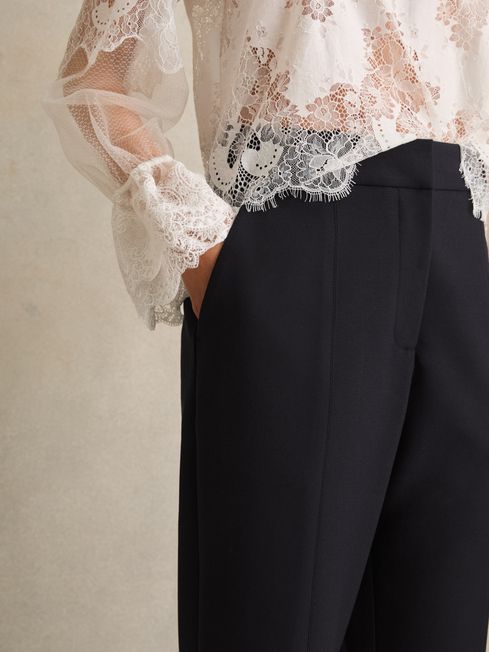 Reiss Navy Athena Petite Flared Tailored Trousers