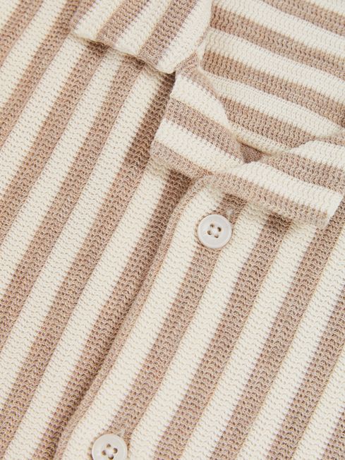 Textured Stripe Cuban-Collar Shirt in Stone/White