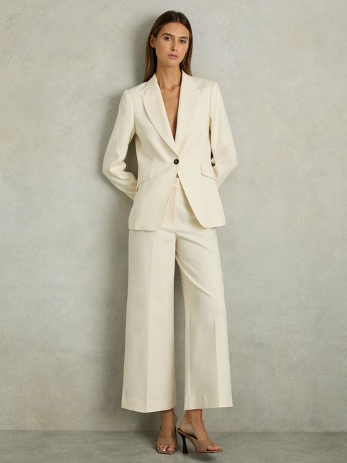 Reiss Cream Myrtle Petite Twill Culotte Trousers