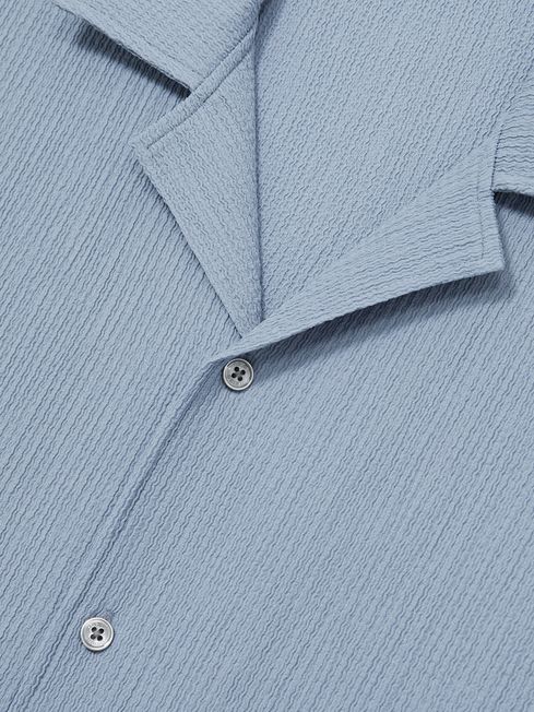 Reiss Soft Blue Hunt Cotton Textured Cuban-Collar Shirt