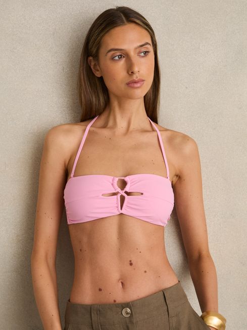 Reiss Pink Ari Cut-Out V-Wire Bandeau Bikini Top