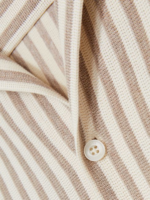 Reiss Stone/White Trig Textured Stripe Cuban-Collar Shirt