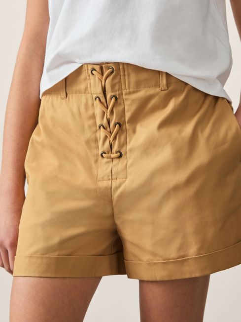 Reiss Tan Clement Cotton Lace-Up Shorts