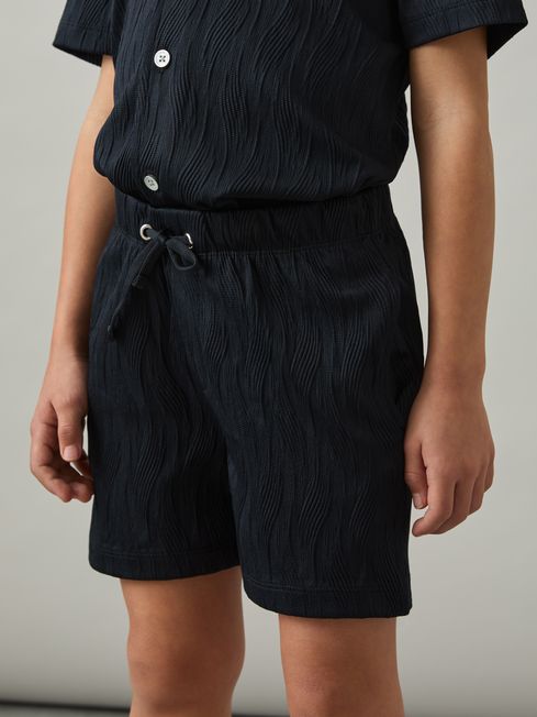 Reiss Navy Alvar 9-13 yrs Wave-Jacquard Drawstring Shorts