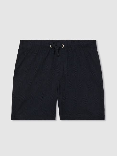 Reiss Navy Alvar 9-13 yrs Wave-Jacquard Drawstring Shorts