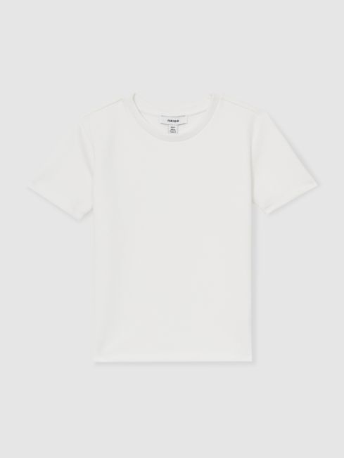 Reiss White Bradley Interlock Jersey Crew Neck T-Shirt