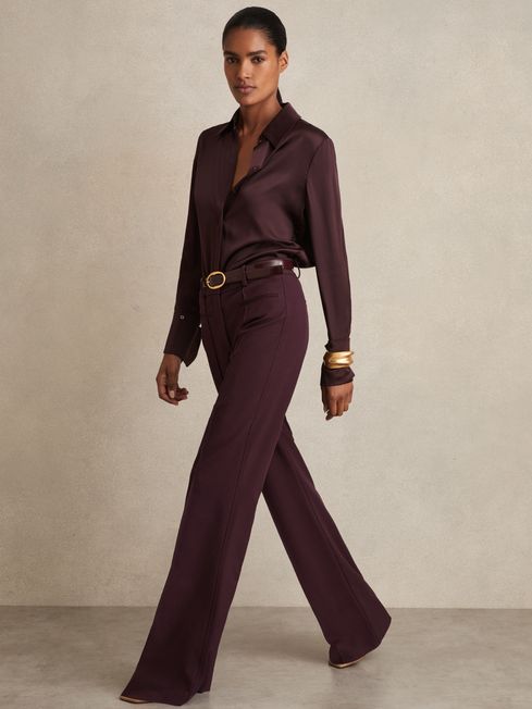 Reiss Burgundy Claude Petite High Rise Flared Trousers