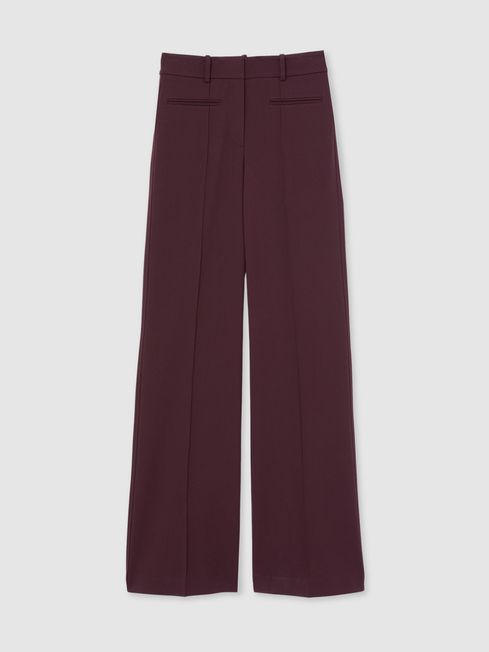 Reiss Burgundy Claude Petite High Rise Flared Trousers