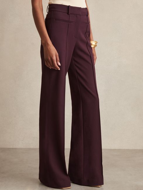 Reiss Burgundy Claude Petite High Rise Flared Trousers