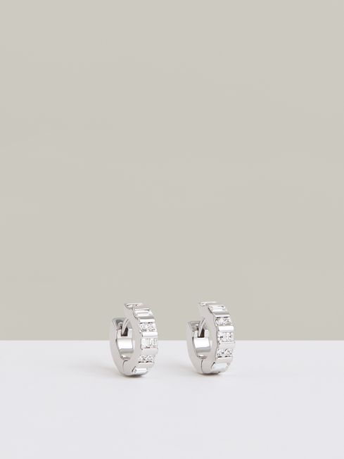 Reiss Silver Tone Sadie Crystal Huggie Earrings