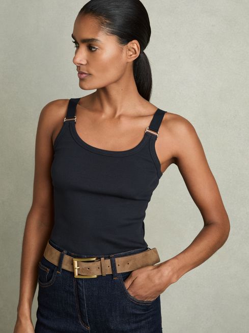 Reiss Navy Isabella Stretch-Cotton D-Ring Strap Vest