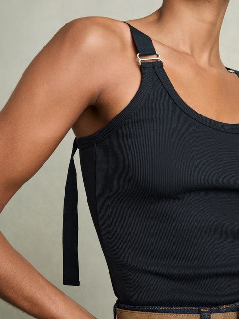 Reiss Navy Isabella Stretch-Cotton D-Ring Strap Vest