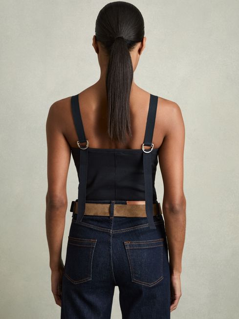 Reiss Navy Isabella Stretch-Cotton D-Ring Strap Vest