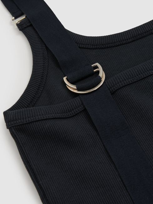 Reiss Navy Isabella Stretch-Cotton D-Ring Strap Vest