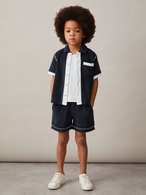 Reiss Blue Multi Micah 13-14 yrs Velour Colour-Block Shirt