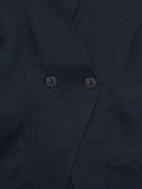 Reiss Navy Whitney Linen Button-Front Waistcoat