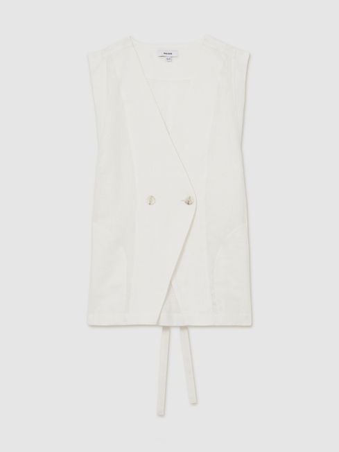 Reiss Ivory Whitney Linen Button-Front Waistcoat
