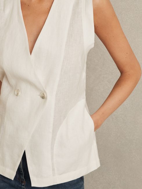 Reiss Ivory Whitney Linen Button-Front Waistcoat