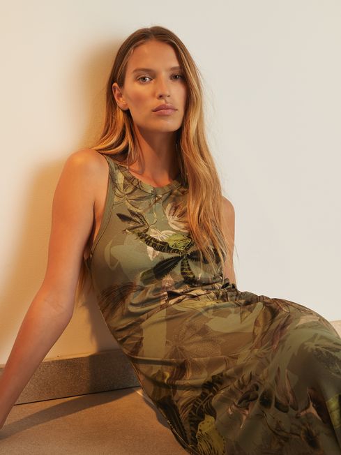 Reiss Khaki Lola Reiss | NYBG Floral Ruched Jersey Dress
