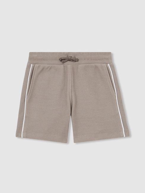 Reiss Mink Brown Pinta Cotton Textured Piped Shorts