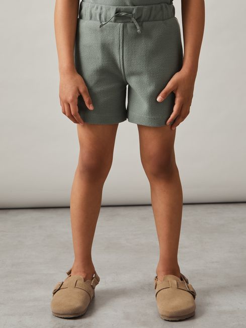 Reiss Sage Green Pinta 3-9 yrs Cotton Textured Piped Shorts