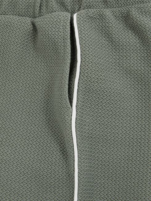 Reiss Sage Green Pinta Cotton Textured Piped Shorts