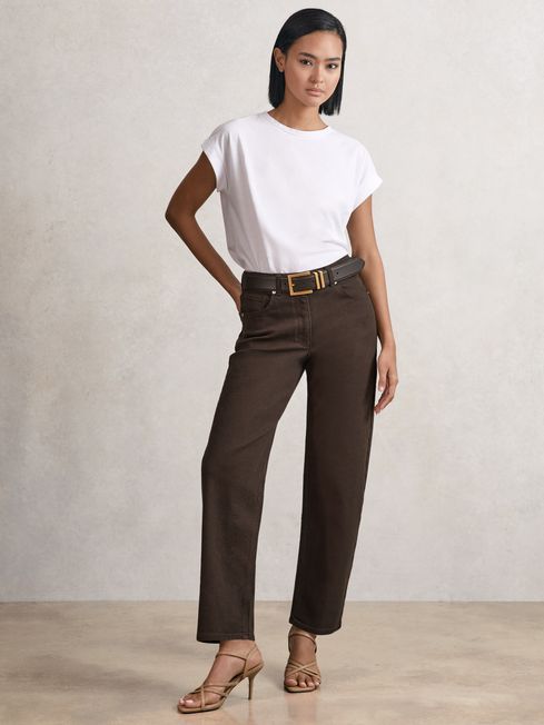 Reiss Chocolate Selin Mid Rise Straight Leg Jeans