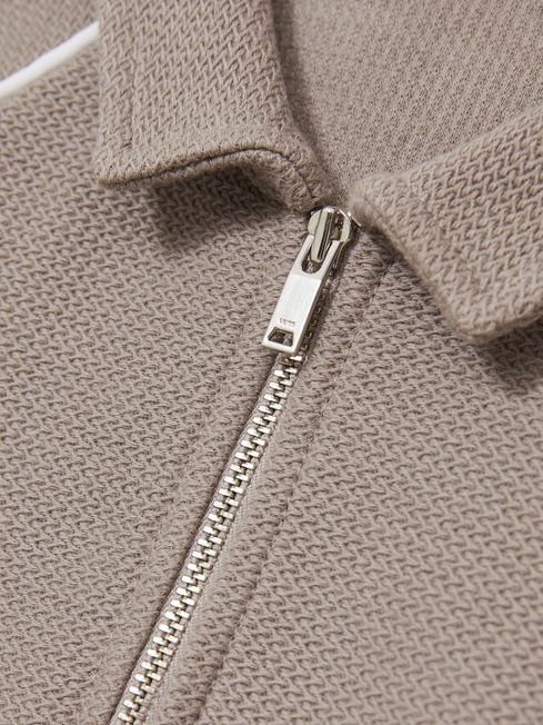 Reiss Mink Brown Lolland 9-13 yrs Cotton Textured Half-Zip Polo Shirt