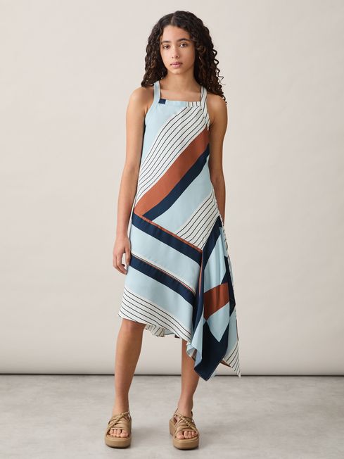 Reiss Blue Print Holly Stripe-Print Handkerchief Dress
