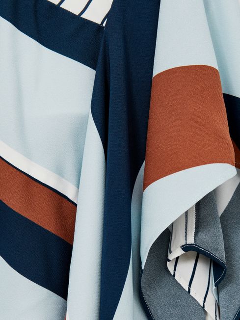 Reiss Blue Print Holly Stripe-Print Handkerchief Dress