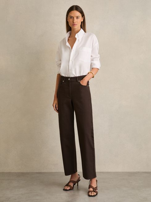 Reiss Chocolate Selin Mid Rise Straight Leg Jeans