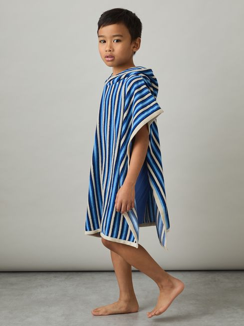 Reiss Blue Multi Pico 3-9 yrs Stripe Hooded Towel Cape