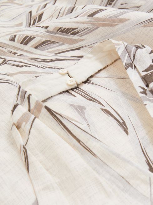 Reiss Neutral Carla Petite Linen Palm Print Halterneck Midi Dress