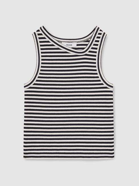 Reiss Navy Ali 4-9 yrs Stretch-Cotton Stripe Asymmetric Vest