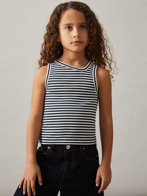 Reiss Navy Ali 4-9 yrs Stretch-Cotton Stripe Asymmetric Vest