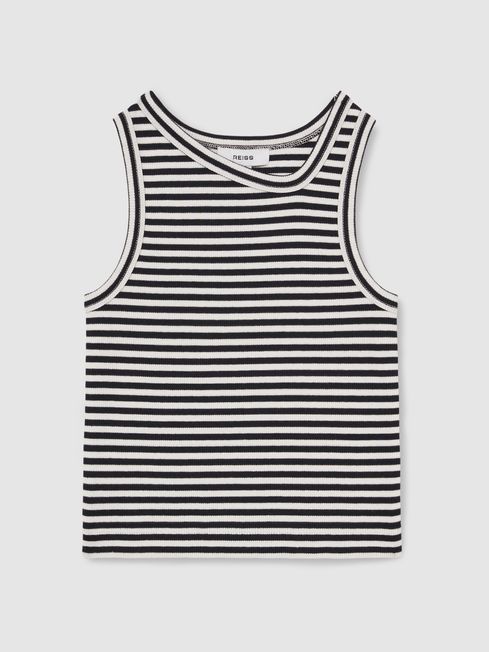 Reiss Navy Ali Stretch-Cotton Stripe Asymmetric Vest